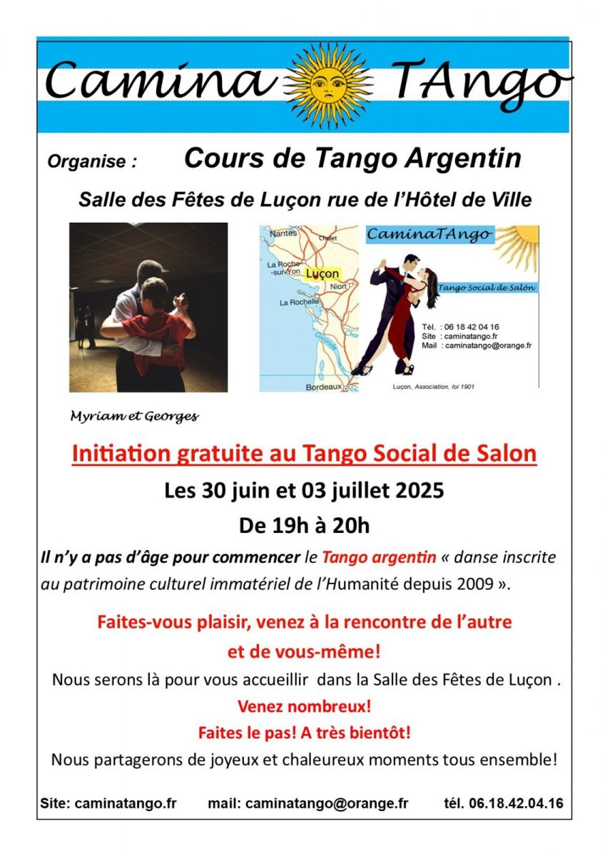 Affiche Initiation Tango Luçon 30juin et 3 juillet