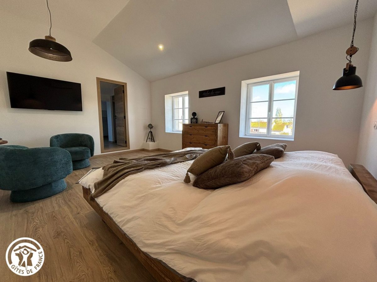 Chambres d&rsquo;hôtes agréées Gîtes de France dans le PNR Marais Poitevin : Chambre L&rsquo;Atelier – espace principal (1 lit 160)_26