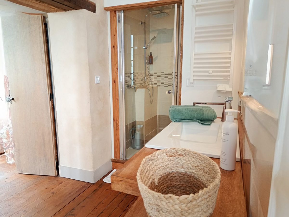 Meublé Le Clos des Hirondelles – La Couture 85320 – La salle d&rsquo;eau Lichen