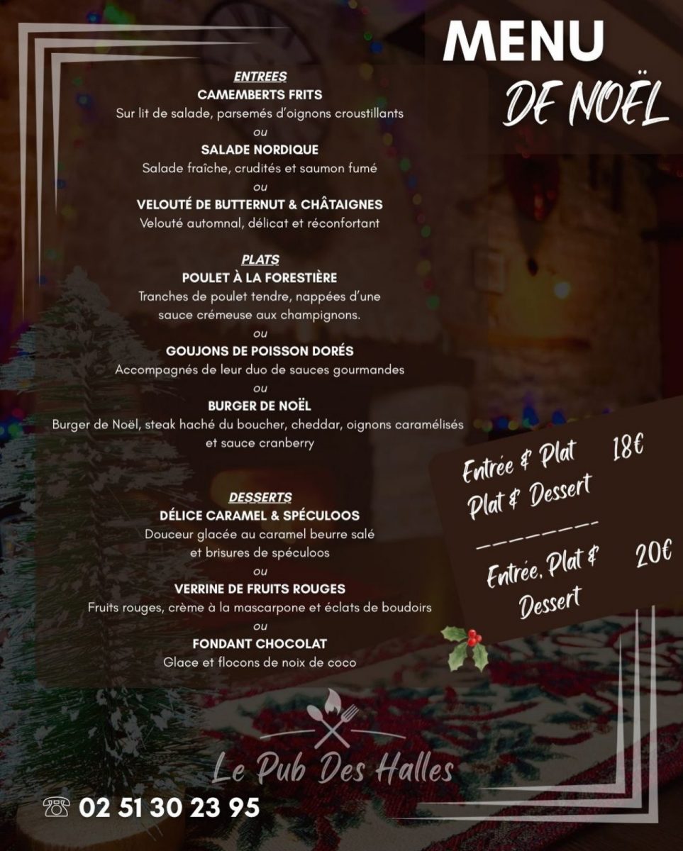 Menu Noel pub des halles