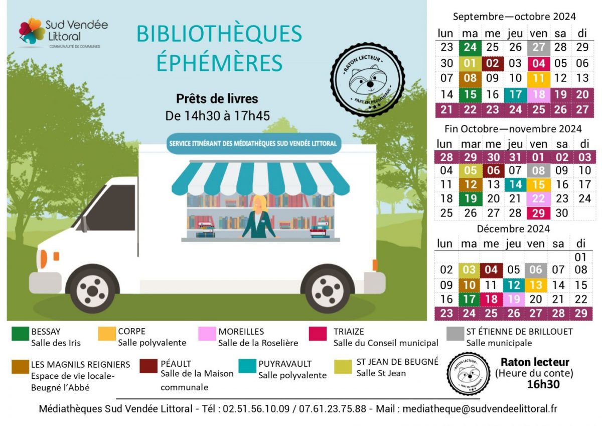 calendrier Bibliothèque éphémère septembre à décembre 2023