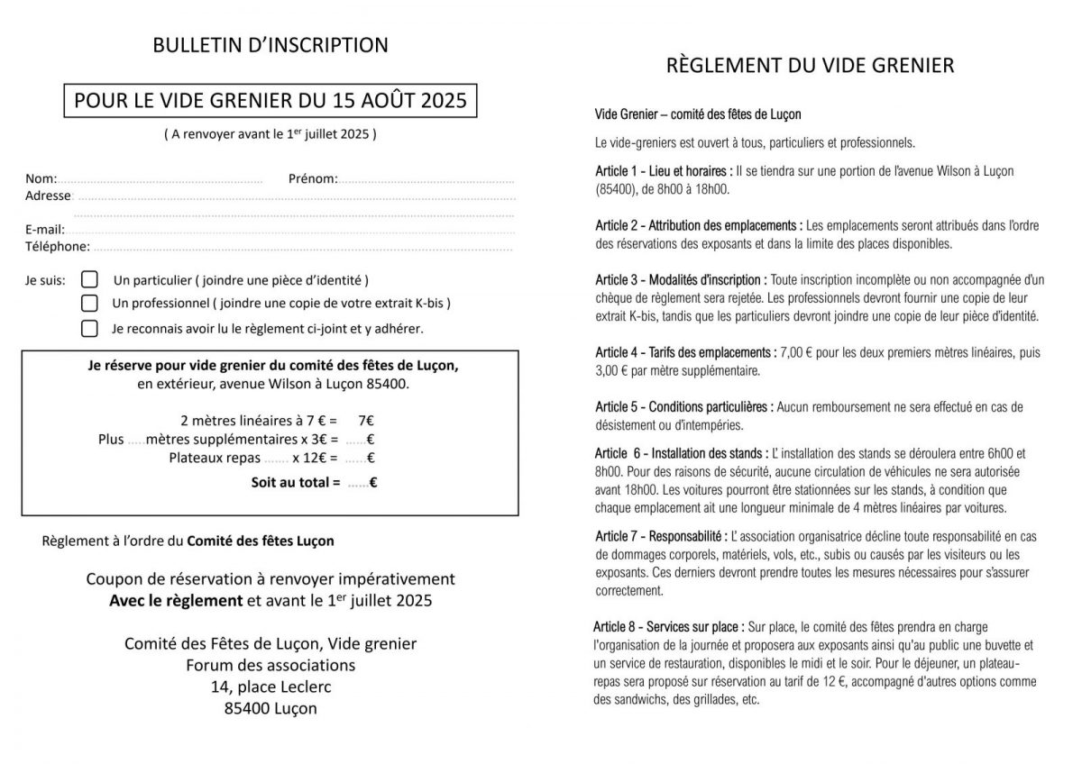 inscription pour le vide grenier